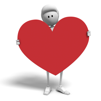 female cg mannequin holding a heart shaped sign