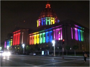 San Francisco City Hall light up in Pride colors for Pride Week-end.